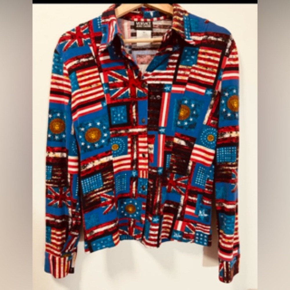 Versace Jeans Couture Vintage “flags & medusa” Print, logo Snap Closure Shirt M